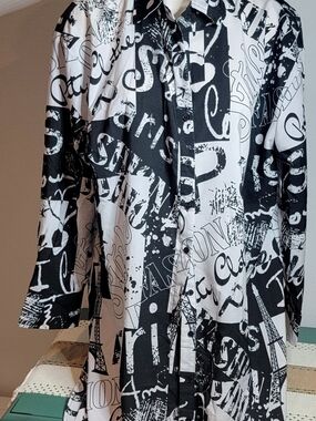 Black & White Graphic Button-Up Shirt
